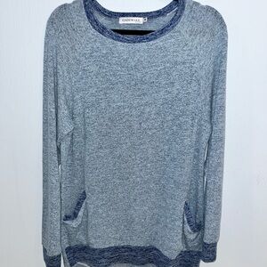 Blue and Gray Crew Neck Sweater with Textured Knit